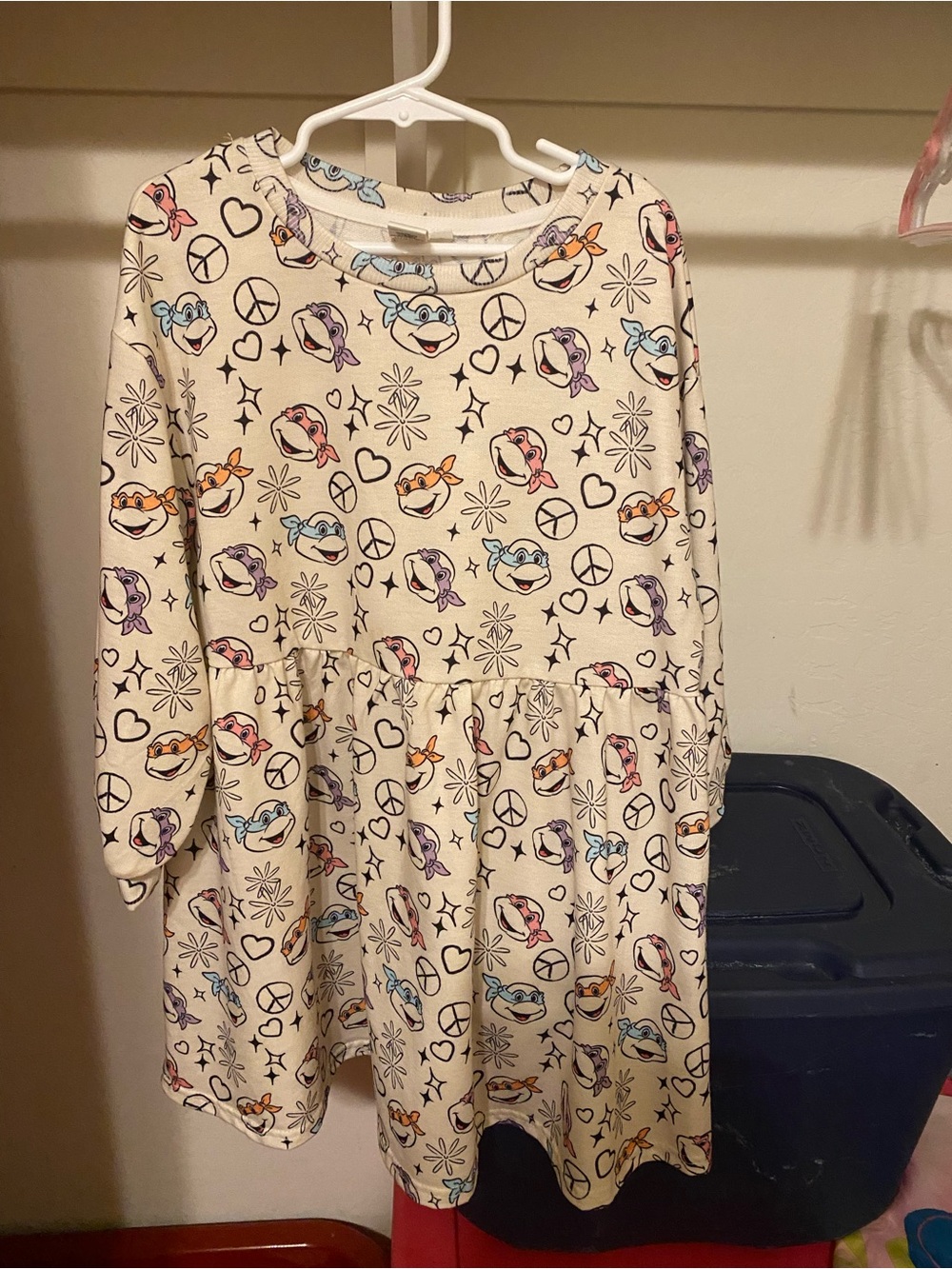 Nickelodeon Cream Girls' Dress with Multicolor Ninja Turtles Character Print